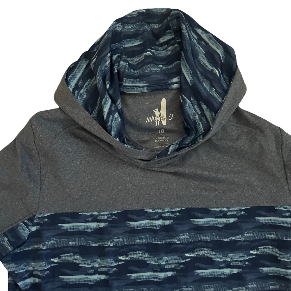 Johnnie-O Gilley Jr. Boys Pullover Blue Gray Waves Performance Size 10 Hoodie - Picture 6 of 16
